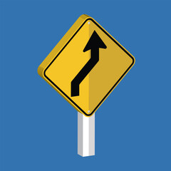 Curved right Traffic Road Sign 3d shape vector illustration 