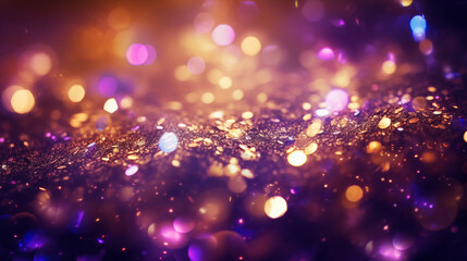 Fototapeta na wymiar Purple and gold sequins atmosphere lighting christmas background