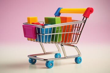 3D Shopping Cart Illustration on Isolated Background created with Generative AI