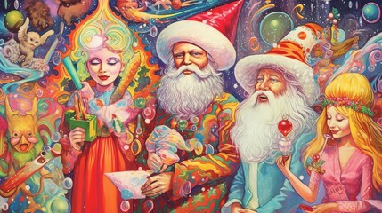 Fototapeta na wymiar psychedelic santa claus for christmas