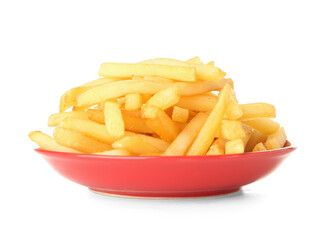 Bowl with tasty french fries isolated on white background