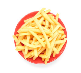 Bowl with tasty french fries isolated on white background