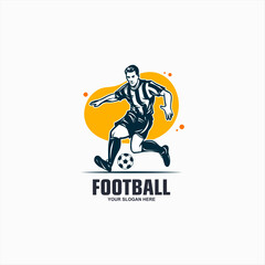 Soccer player running with ball, isolated vector silhouette. Abstract soccer logo.
