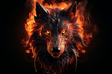 wolf head in flames