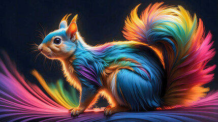 Stunning rainbow squirrel, a vibrant and whimsical creature with a kaleidoscope of colors.