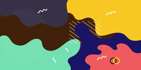 abstract geometricwave  shape and Memphis pattern background. Color wave template presentation design