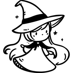 Witch toddler white and black icon