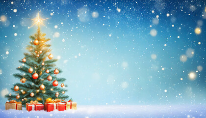 christmas card with christmas tree and snowflakes