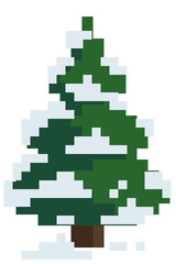 Pixel winter pine Christmas tree with snow 2