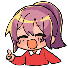 人差し指を立てるポニーテールのミニキャラ