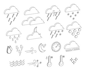 set of contour isometric weather forecast icons