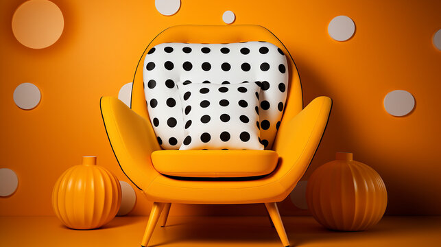 orange chair on a wall HD 8K wallpaper Stock Photographic Image 