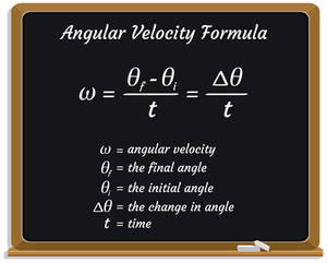Angular Velocity Formula on a black chalkboard. School. Vector illustration.