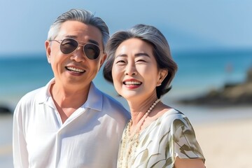 Obraz premium asian old couple at the beach