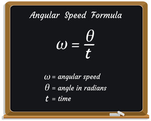 Angular Speed Formula on a black chalkboard. School. Vector illustration.