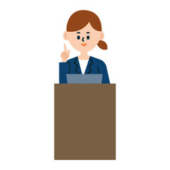 ビジネスパーソン プレゼンテーション 上半身　仕事　スーツ　女性　イラスト	
