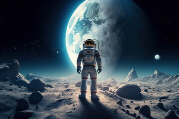 futuristic astronaut standing and walking on the moon with, Generative AI