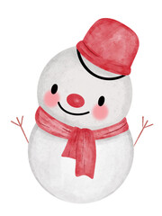 Cartoon snowman wearing a red hat and a red scarf for Christmas For the coming winter.
