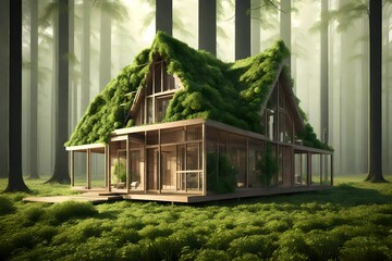 3D representation of a house created from a forest, isolated on white