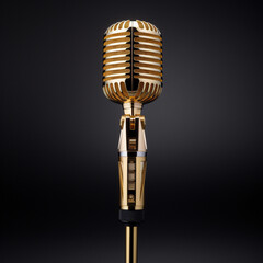 golden microphone on gray background