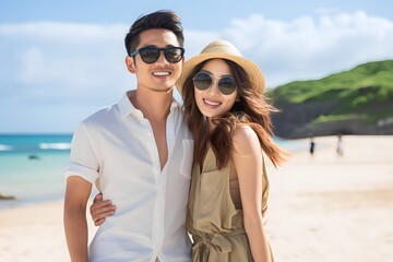 asian young couple at the beach