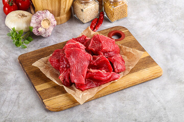 Sliced raw beef meat for cooking
