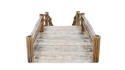 ฺBackground and textured of Bridge built from bamboo materials. Curved bridge for crossing small rivers. 