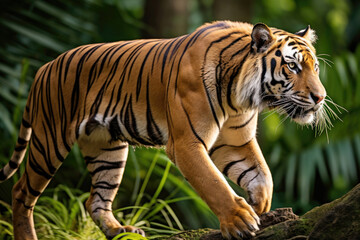 Sumatran Tiger side view in the wild