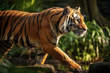 Sumatran Tiger side view in the wild