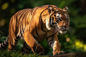 Fototapeta na wymiar Sumatran Tiger side view in the wild