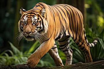 Naklejka na ściany i meble Sumatran Tiger side view in the wild