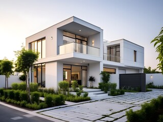 Fototapeta na wymiar Modern house exterior color white AI generated