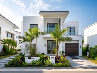 Fototapeta na wymiar Modern house exterior color white AI generated