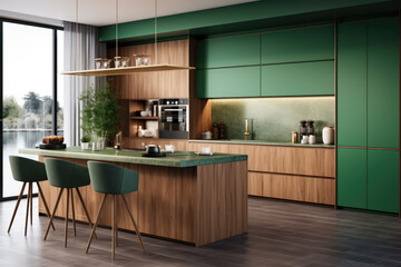 AI generation. Sleek and modern, the dark kitchen exudes industrial flair and