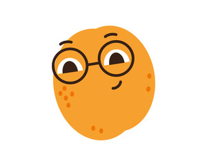 Apricot with glasses cute character. Funny tropic fruit face emotion. Vector illustration