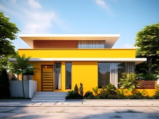 Modern house exterior color yellow AI generated