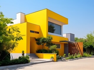 Modern house exterior color yellow AI generated