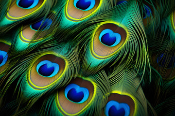 Close up of beautiful peacock bird feathers