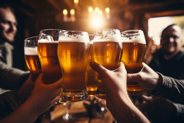 Group of people drinking beer together