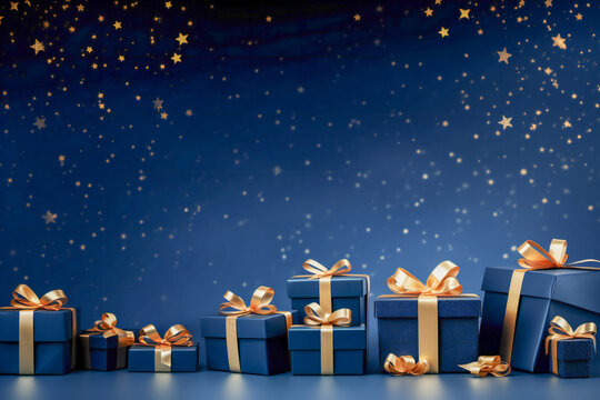 Blue Christmas gift boxes concept composition with copyspace
