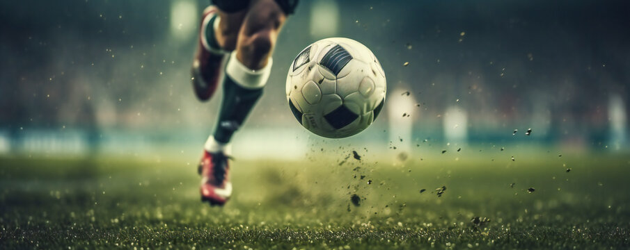 Soccer player legs and ball, action shot