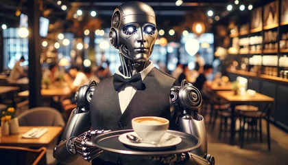 Foto op Plexiglas A modern robot waiter serving coffee at a café.  © chand