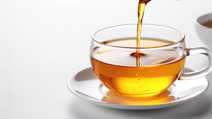 minimalist white background with a Tea cup, cappuccino, coffee , top view with empty copy space