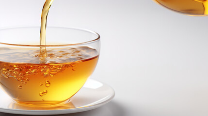 minimalist white background with a Tea cup, cappuccino, coffee , top view with empty copy space