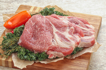 Raw pork neck for cooking