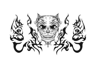 fire hell skull at the spider body with two evil creatures abstract cool gothic tattoo sticker