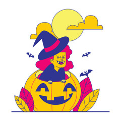 Halloween characters activity collection hand drawn flat illustration with outline