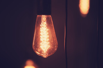 Vintage incandescent Edison light bulb. Filtered image processed vintage effect.
