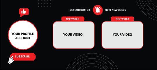 Social Media Channel Videos Cover Wireframe. Social Media Banner For Design Channel Videos. With Like, Subscribe, Next Video Button Element.
