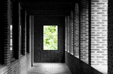 Long corridor of brick house
